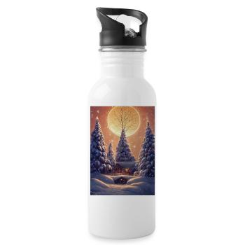 Chalet de Noël - Gourde avec paille intégrée - blanc - Droite