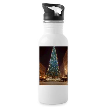 Hoher Weihnachtsbaum - Trinkflasche mit integriertem Trinkhalm - Weiß - Rechts