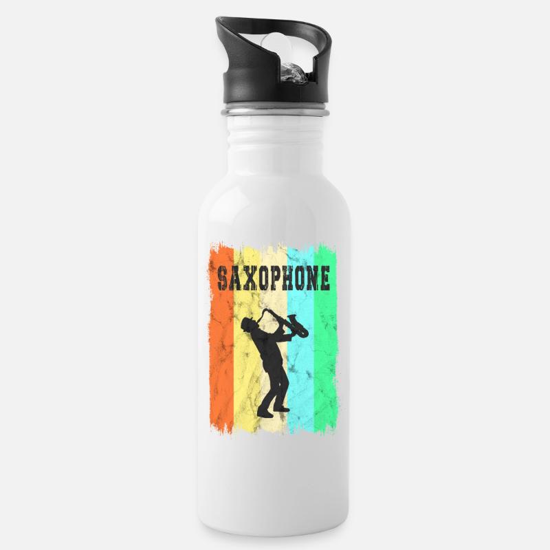 Saxophone Design - Trinkflasche mit integriertem Trinkhalm - Weiß