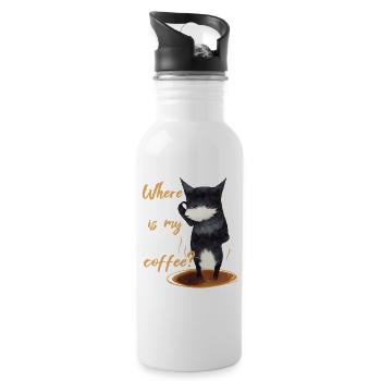 Où est mon café? Idée cadeau, chat, café - Gourde avec paille intégrée - blanc - Droite