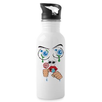 Abstraktes Gesicht mit Lolly und tränen - Trinkflasche mit integriertem Trinkhalm - Weiß - Rechts