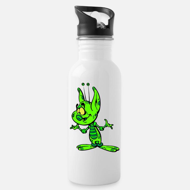Marsi das grüne Marsmännchen - Trinkflasche mit integriertem Trinkhalm - Weiß