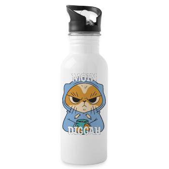 Moin Diggah Katze Kaffee Geschenk - Trinkflasche mit integriertem Trinkhalm - Weiß - Rechts