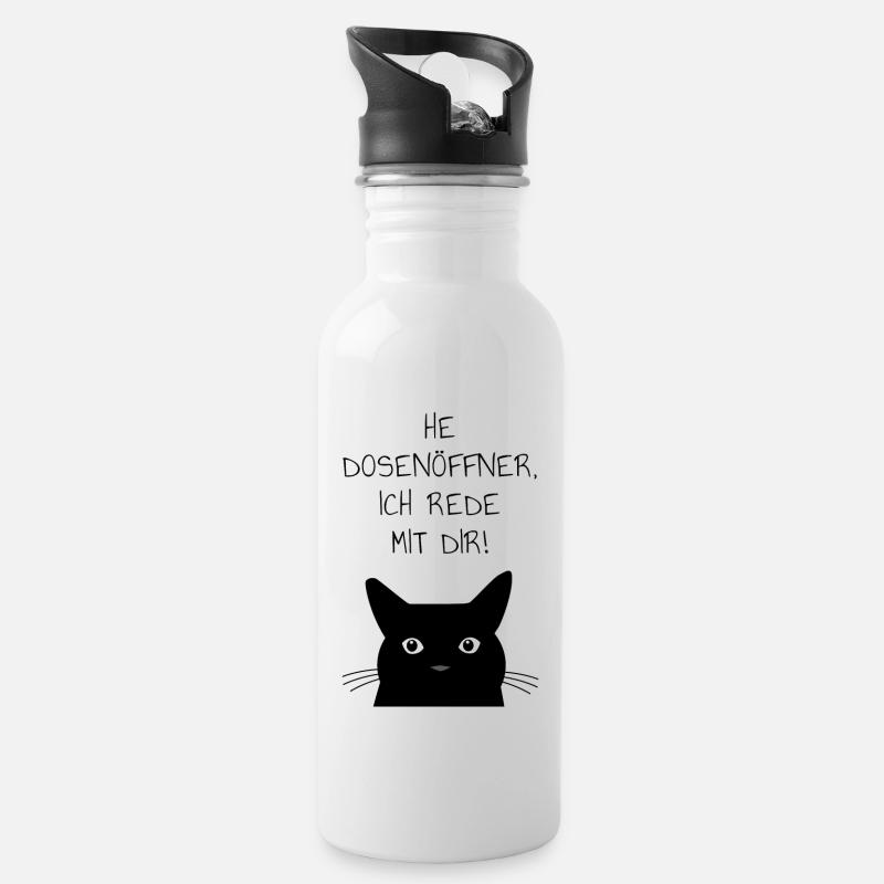 Katze Dosenöffner - Trinkflasche mit integriertem Trinkhalm - Weiß