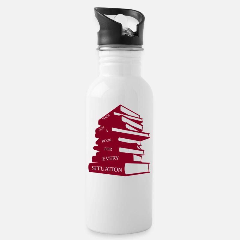 She´s got a book for every Situation... - Trinkflasche mit integriertem Trinkhalm - Weiß