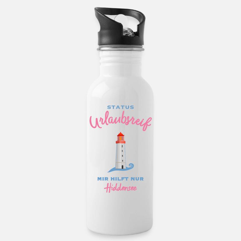 Hiddensee, Leuchtturm Dornbusch, Urlaubsreif - Trinkflasche mit integriertem Trinkhalm - Weiß