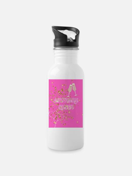 BIRTHDAY QUEEN - Trinkflasche mit integriertem Trinkhalm - Weiß