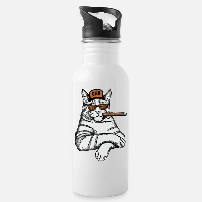 Katzen Katze Katzenshirt Katze Geschenkidee kitten - Trinkflasche mit integriertem Trinkhalm - Weiß