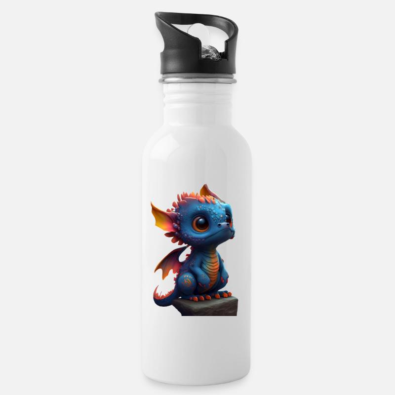 Kleiner Süßer Drache 4 - Trinkflasche mit integriertem Trinkhalm - Weiß