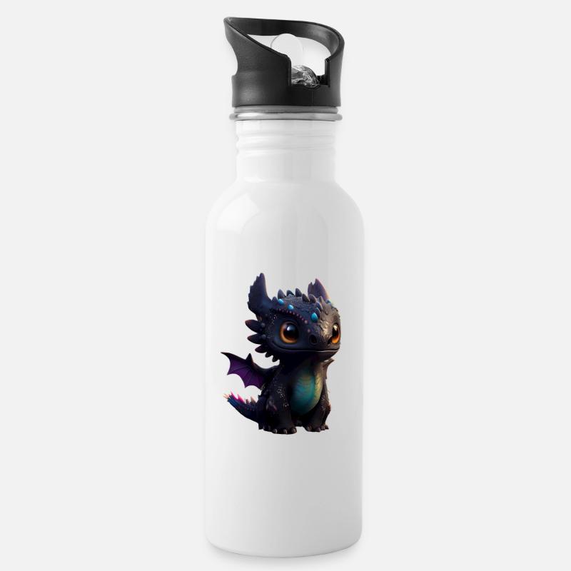 Kleiner Süßer Drache 7 - Trinkflasche mit integriertem Trinkhalm - Weiß
