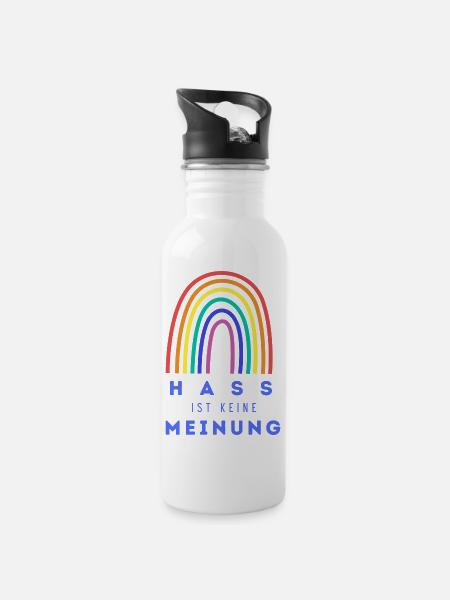 Regenbogen Hass ist keine Meinung PLBT - Trinkflasche mit integriertem Trinkhalm - Weiß