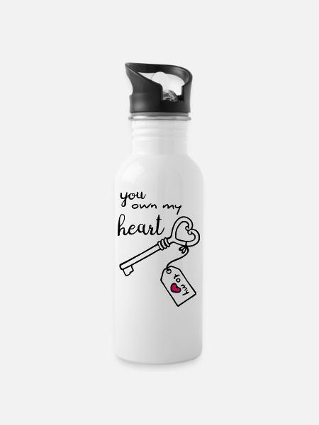 Schlüssel zu meinem Herzen - Trinkflasche mit integriertem Trinkhalm - Weiß