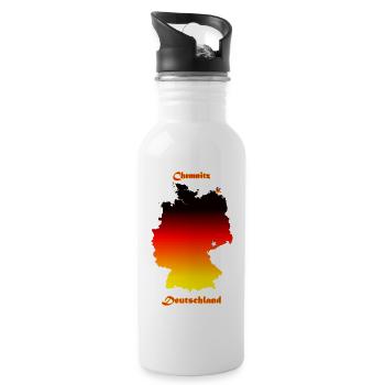 Deutschlandkarte mit der Stadt Chemnitz als Stern - Trinkflasche mit integriertem Trinkhalm - Weiß - Rechts