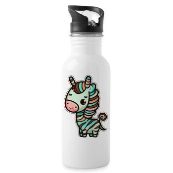 Kawaii Cute Happy Rainbow Zebra - Water bottle with straw - white - Right