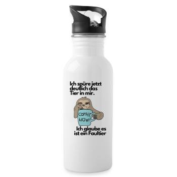 Lustiges Faultier - Trinkflasche mit integriertem Trinkhalm - Weiß - Rechts