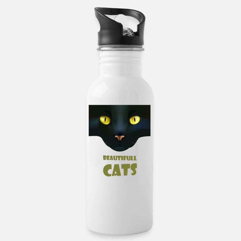 Schöne Katzen - Trinkflasche mit integriertem Trinkhalm - Weiß