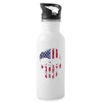 US Flaggen Schädel mit Sonnenbrille - Trinkflasche mit integriertem Trinkhalm - Weiß - Rechts