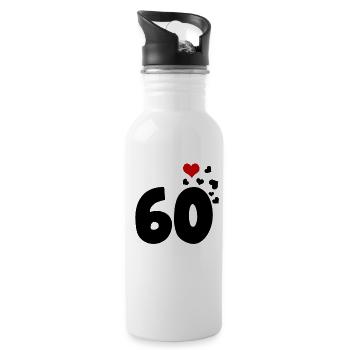 60 hearts 60th birthday - Water bottle with straw - white - Right