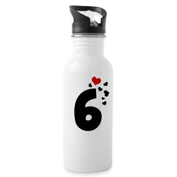 6 Herzen 6. Geburtstag - Trinkflasche mit integriertem Trinkhalm - Weiß - Rechts