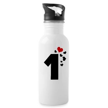 1 Herzen Nummer Eins 1. Jubiläum - Trinkflasche mit integriertem Trinkhalm - Weiß - Rechts
