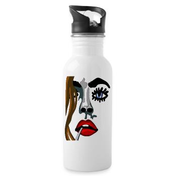 Yeux sur le visage du modèle aux lèvres rouges - Gourde avec paille intégrée - blanc - Droite