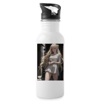 Woman in a alley, town,Generated AI - Water bottle with straw - white - Right