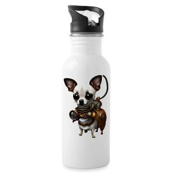Steampunk Chihuahua - Trinkflasche mit integriertem Trinkhalm - Weiß - Rechts