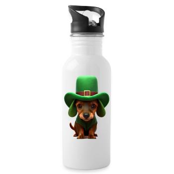 Dachshund dog St Patricks Day dog owner dogs - Water bottle with straw - white - Right