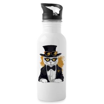 Micky die schicke Katze - Trinkflasche mit integriertem Trinkhalm - Weiß - Rechts