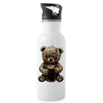 Guseliger Teddy mit Bier - Trinkflasche mit integriertem Trinkhalm - Weiß - Rechts