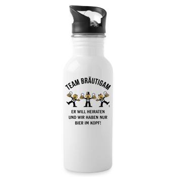 Team Bräutigam (Karikatur / Bier Im Kopf / 3C / B) - Trinkflasche mit integriertem Trinkhalm - Weiß - Rechts