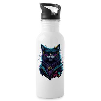 Cyber cool Cat - Trinkflasche mit integriertem Trinkhalm - Weiß - Rechts