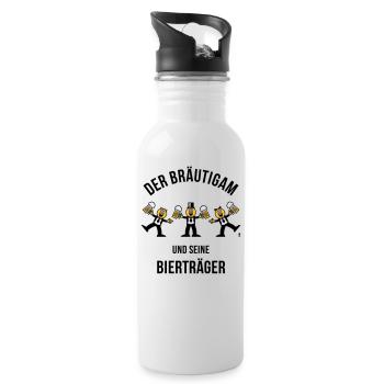 Der Bräutigam / Bierträger (Karikatur / 3C / B) - Trinkflasche mit integriertem Trinkhalm - Weiß - Rechts