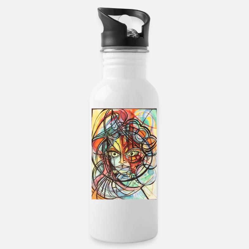 Graffiti Art - Trinkflasche mit integriertem Trinkhalm - Weiß