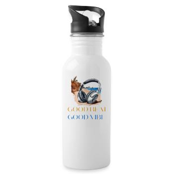 Good Beat, Good Vibe Kopfhörer am Palmenstrand - Trinkflasche mit integriertem Trinkhalm - Weiß - Rechts