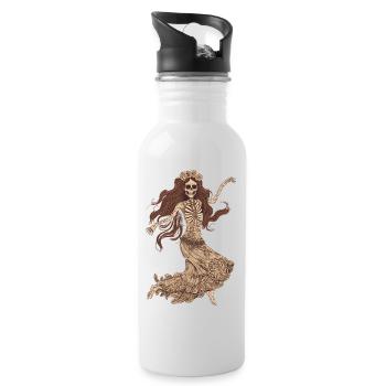 Cheerful 60s 70s Hippie Skeleton - Water bottle with straw - white - Right