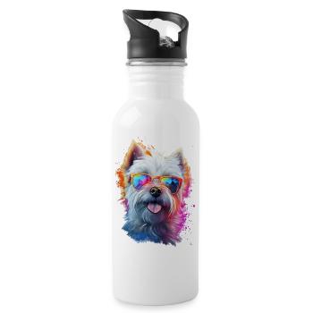 Yorkshire Terrier dog with glasses - Water bottle with straw - white - Right