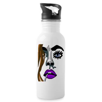 Visage top model avec bouche violette et cigarette - Gourde avec paille intégrée - blanc - Droite