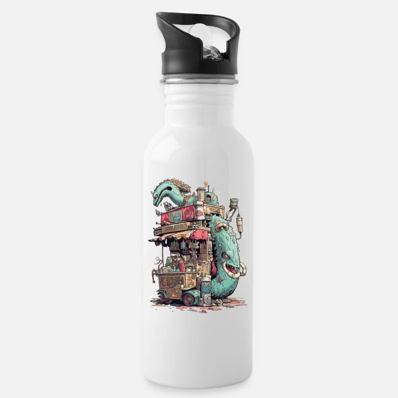 Fast Food Stand der Monsterzwillinge - Trinkflasche mit integriertem Trinkhalm - Weiß