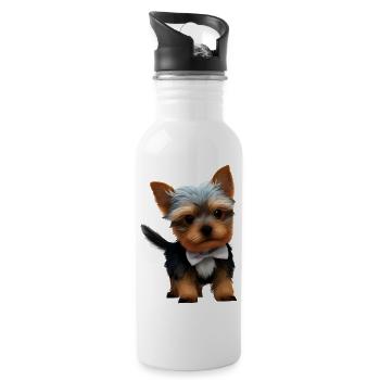 Hundewelpe Yorkshire Terrier Hundehalter Hund - Trinkflasche mit integriertem Trinkhalm - Weiß - Rechts