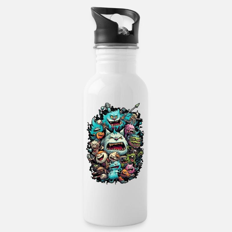 Angriff der Stubentiger - Trinkflasche mit integriertem Trinkhalm - Weiß