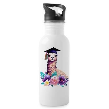 Bachelor Alpaca Studies Graduate School Leaving Certificate - Water bottle with straw - white - Right