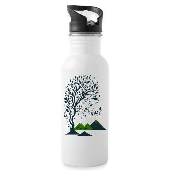 Tree and mountains minimalist - Water bottle with straw - white - Right