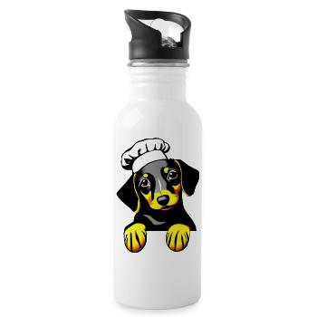 Dachshund Hunde Gastronom Hund Dackelwelpe Kochen - Trinkflasche mit integriertem Trinkhalm - Weiß - Rechts