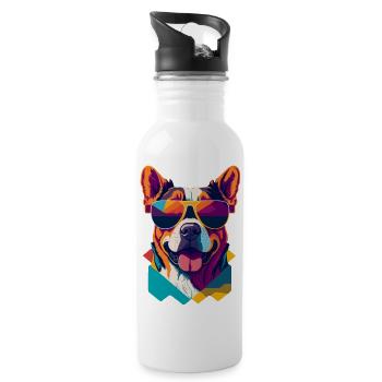 Pawsome Attitude: Retro Dog T-Shirt - Water bottle with straw - white - Right
