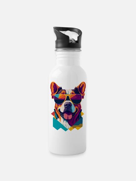 Pawsome Attitude: Retro Hunde-T-Shirt - Trinkflasche mit integriertem Trinkhalm - Weiß