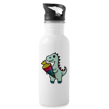 Dino avec cône d’école - Gourde avec paille intégrée - blanc - Droite