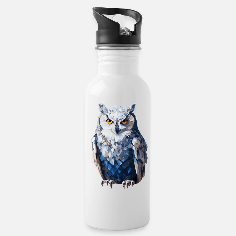 Schnee - Eule im Polygon Stil - Trinkflasche mit integriertem Trinkhalm - Weiß