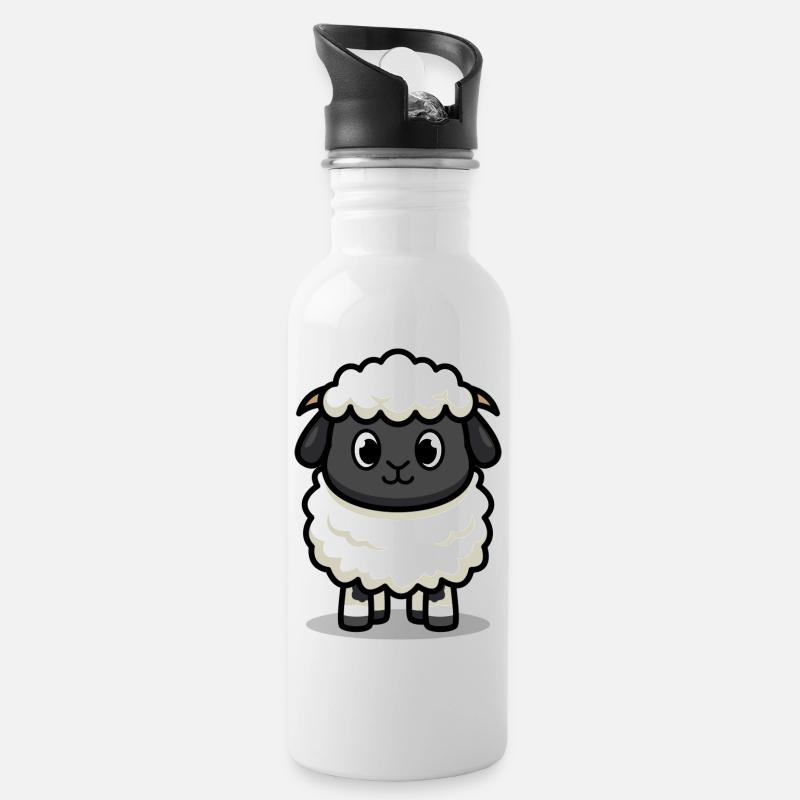 Süßes Lamm - Trinkflasche mit integriertem Trinkhalm - Weiß