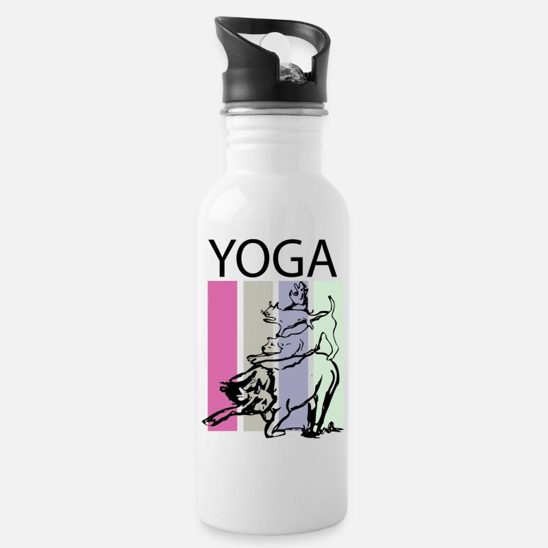 Yoga mit Tieren bunt - Trinkflasche mit integriertem Trinkhalm - Weiß